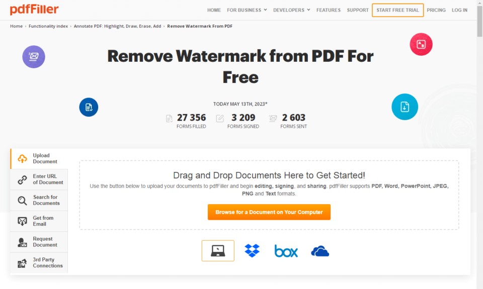 موقع PDF Filler إزالة العلامة المائية من PDF بدون برامج